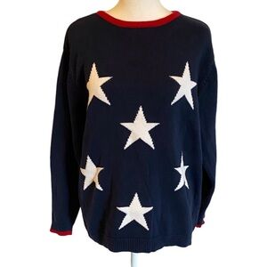 Crystal Kobe Navy Star Sweater with Red Trim. Size XL.